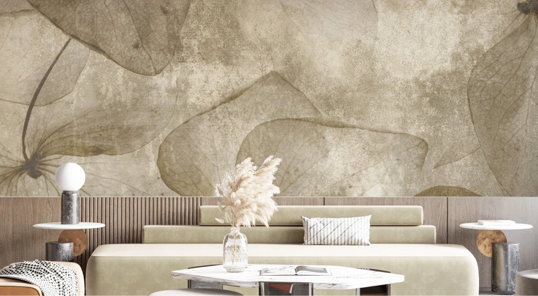 Brown tropical wallpaper with plaster stucco textured